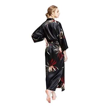 KIM+ONO Satin Kimono Robe Long - Hana - Black