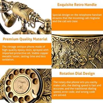 WICHEMI Vintage Phone Retro Rotary Dial Phone Landline Telephone Old Fashion Antique Phone Old Schoo...