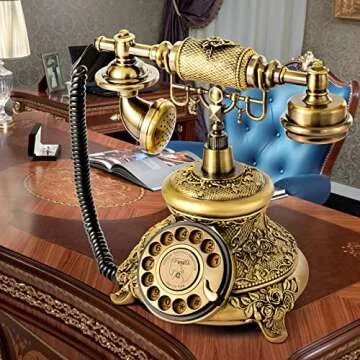 WICHEMI Vintage Phone Retro Rotary Dial Phone Landline Telephone Old Fashion Antique Phone Old School Telephones for Home Office Cafe Bar Star Hotel Decor (Golden)