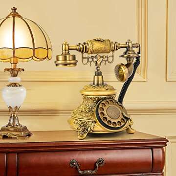 WICHEMI Vintage Phone Retro Rotary Dial Phone Landline Telephone Old Fashion Antique Phone Old School Telephones for Home Office Cafe Bar Star Hotel Decor (Golden)