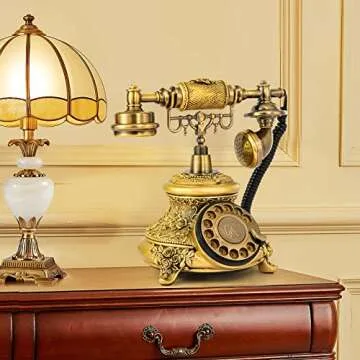 WICHEMI Vintage Phone Retro Rotary Dial Phone Landline Telephone Old Fashion Antique Phone Old School Telephones for Home Office Cafe Bar Star Hotel Decor (Golden)