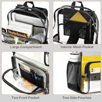 PAMANO Clear Backpack Heavy Duty Transparent See Through Bag for College Work Travel Security,Black