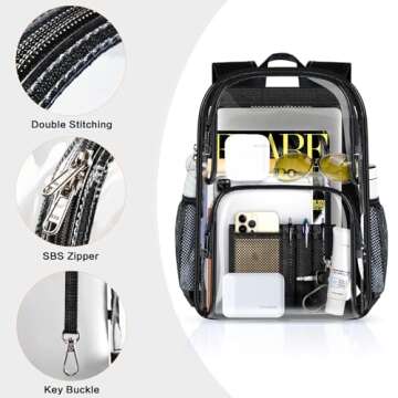 PAMANO Clear Backpack Heavy Duty Transparent See Through Bag for College Work Travel Security,Black