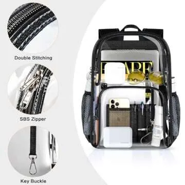 PAMANO Clear Backpack Heavy Duty Transparent See Through Bag for College Work Travel Security,Black