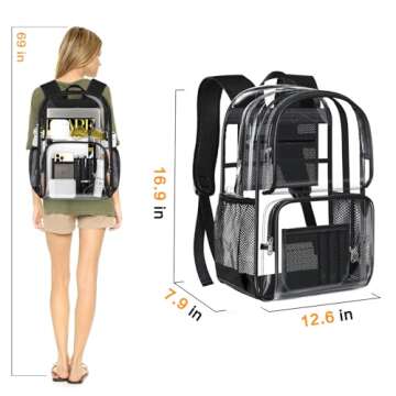 PAMANO Clear Backpack Heavy Duty Transparent See Through Bag for College Work Travel Security,Black