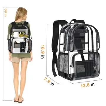 PAMANO Clear Backpack Heavy Duty Transparent See Through Bag for College Work Travel Security,Black