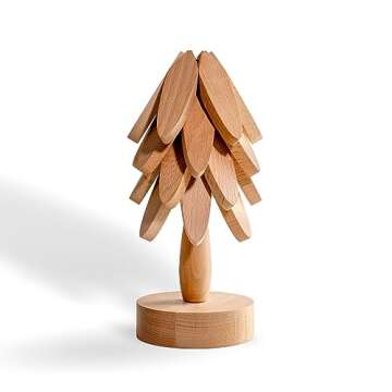 Wood Coasters Set, Decorative Tree Holder with 4 Pieces Coasters (Leaves) for Bar, Home, Kitchen, Na...