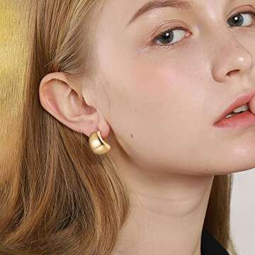 MUYAN Dainty Wide Half Hoop Clip On Earrings for Women Gold Plated Small Chunky Thick Hoop Earrings