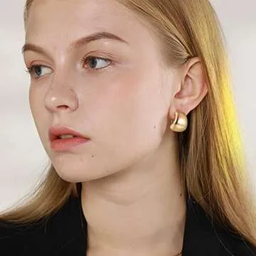 MUYAN Dainty Wide Half Hoop Clip On Earrings for Women Gold Plated Small Chunky Thick Hoop Earrings