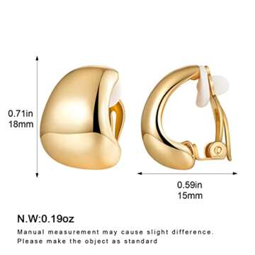 MUYAN Dainty Wide Half Hoop Clip On Earrings for Women Gold Plated Small Chunky Thick Hoop Earrings