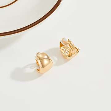MUYAN Dainty Wide Half Hoop Clip On Earrings for Women Gold Plated Small Chunky Thick Hoop Earrings