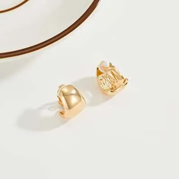 MUYAN Dainty Wide Half Hoop Clip On Earrings for Women Gold Plated Small Chunky Thick Hoop Earrings