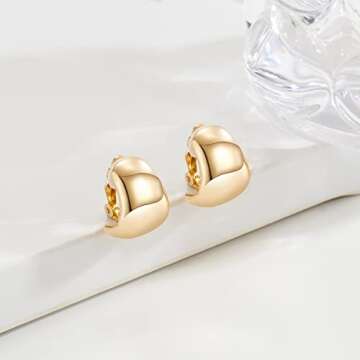 MUYAN Dainty Wide Half Hoop Clip On Earrings for Women Gold Plated Small Chunky Thick Hoop Earrings