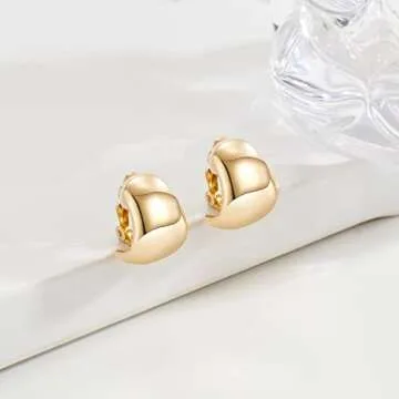 MUYAN Dainty Wide Half Hoop Clip On Earrings for Women Gold Plated Small Chunky Thick Hoop Earrings