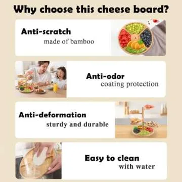 Cheese Boards Charcuterie Gift Bamboo: 5-in-1 360° Rotation Tiered Unique Serving Platters for Chri...