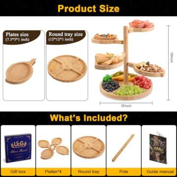 5-in-1 Bamboo Cheese Board Gift for Holidays & Parties