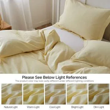 Simple&Opulence French Linen Duvet Cover Set - Twin Size(68" x 86")- 2 Pieces (1 Comforter Cover,1 Pillowcase)- Natural Flax Cotton Blend-Solid Color Breathable Farmhouse Bedding-Pale Yellow