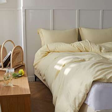 Simple&Opulence French Linen Duvet Cover Set - Twin Size(68" x 86")- 2 Pieces (1 Comforter Cover,1 Pillowcase)- Natural Flax Cotton Blend-Solid Color Breathable Farmhouse Bedding-Pale Yellow