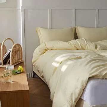 Simple&Opulence French Linen Duvet Cover Set - Twin Size(68" x 86")- 2 Pieces (1 Comforter Cover,1 Pillowcase)- Natural Flax Cotton Blend-Solid Color Breathable Farmhouse Bedding-Pale Yellow