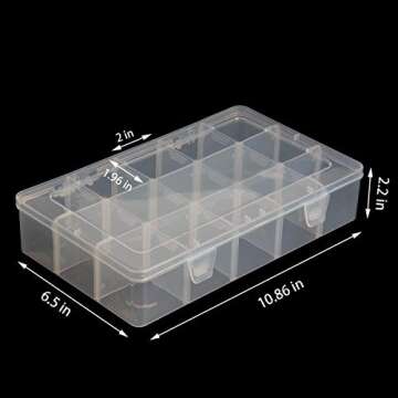 SBYURE 2 Pack Clear Plastic Crafts Organizer Container Box,15 Compartments Washi Tape Storage Box wi...