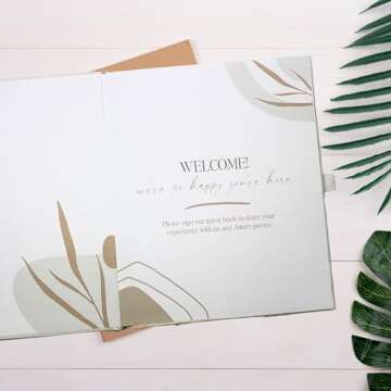 Paper 'n Such Guest Book for Rental House - Vacation Home Welcome Log - Short Term Rentals, Airbnb Essentials for Hosts, Hardcover Welcome Log - 7.5x9 Off White Neutral Color