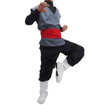 Anime Kung Fu Suit Outfits Uniform Black Cosplay Costume Halloween Full Set with Jacket Pants Shoe C...