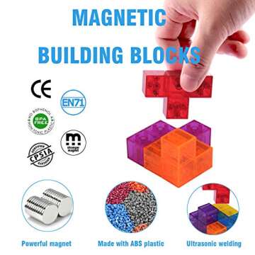 WorWoder Kids Magnetic Building Blocks Magic Magnetic 3D Puzzle Cubes, Set of 7 Multi Shapes Magneti...