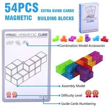 WorWoder Kids Magnetic Building Blocks Magic Magnetic 3D Puzzle Cubes, Set of 7 Multi Shapes Magnetic Blocks with 54 Guide Cards, Intelligence Developing and Stress Relief Fidget Toys for Kids (Blue)