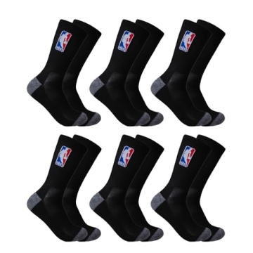Ultra Game NBA Men’s Athletic Crew Socks - 6 Pack, Black, Unisex