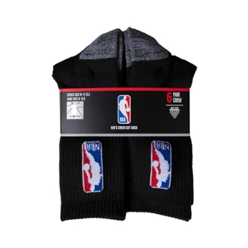 Ultra Game NBA Athletic Crew Socks 6 Pack Black Unisex