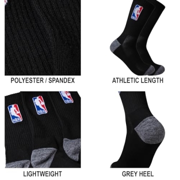 Ultra Game NBA Athletic Crew Socks 6 Pack Black Unisex