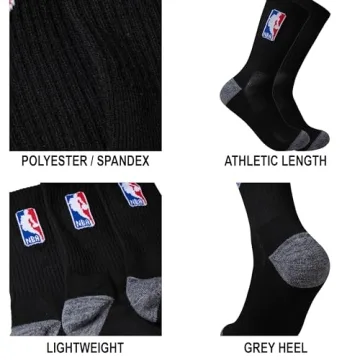 Ultra Game NBA Athletic Crew Socks 6 Pack Black Unisex