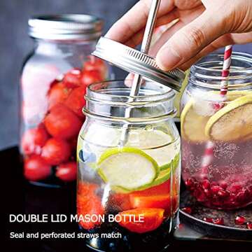Kmiectse Mason Jars with Sealed & Straw Lid - 6 Pack