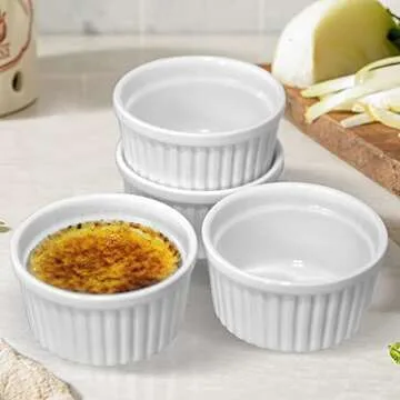 Cinf Porcelain Ramekins 6 oz Pudding Cup Baking Cup Bowls Dishes, Set of 4,Souffle Cups Dishes, Dipping Sauce,Creme Brulee, Custard Cups, Desserts, Oven, Microwave, Freezer and Dishwasher Safe
