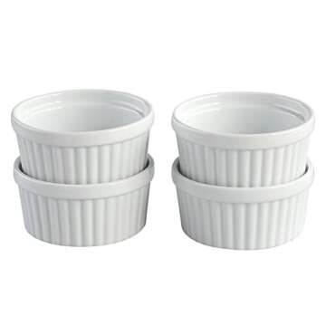 Cinf Porcelain Ramekins 6 oz Pudding Cup Baking Cup Bowls Dishes, Set of 4,Souffle Cups Dishes, Dipping Sauce,Creme Brulee, Custard Cups, Desserts, Oven, Microwave, Freezer and Dishwasher Safe