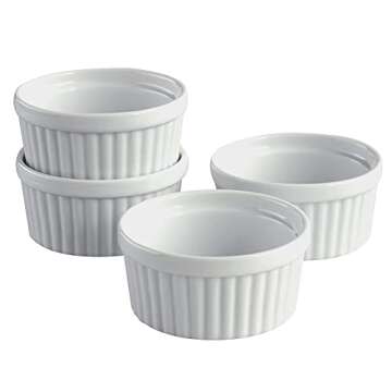 Cinf Porcelain Ramekins 6 oz Pudding Cup Baking Cup Bowls Dishes, Set of 4,Souffle Cups Dishes, Dipping Sauce,Creme Brulee, Custard Cups, Desserts, Oven, Microwave, Freezer and Dishwasher Safe