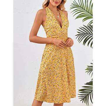 HUHOT Sexy Summer 2025 Yellow Dress Women Casual Resort Wear Sundresses Beach Vacation Clothes for Women Cruise Outfits Spring Graduation Boho Halter Easter Dresses Teens
