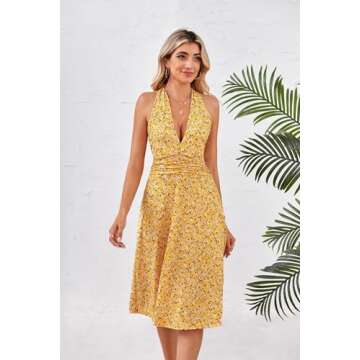HUHOT Sexy Summer 2025 Yellow Dress Women Casual Resort Wear Sundresses Beach Vacation Clothes for Women Cruise Outfits Spring Graduation Boho Halter Easter Dresses Teens