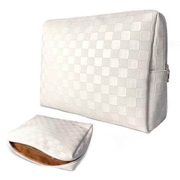 vhivhias Checkered Makeup Bag - Stylish, Waterproof & Spacious for Travel & Daily Use
