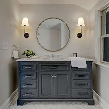 TERLEENART 1-Light Vintage Traditional Wall Sconce with White Tapered Shade and Black Finished Curved Arm,Wall Light Fixture for Mantel Fireplace Bathroom Vanity Bedroom Nightstand Library Reading