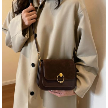 Small Mini Bag Vintage PU Leather Suede Crossbody Bag 2025 Fall Casual Shoulder Bag with Flap Closure Elegant Lock Decoration