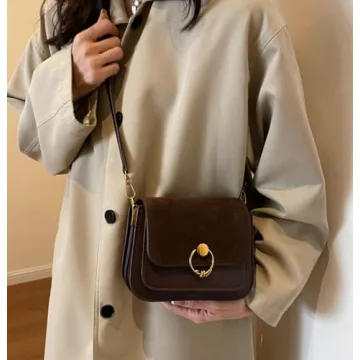 Small Mini Bag Vintage PU Leather Suede Crossbody Bag 2025 Fall Casual Shoulder Bag with Flap Closure Elegant Lock Decoration