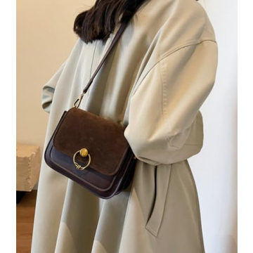 Small Mini Bag Vintage PU Leather Suede Crossbody Bag 2025 Fall Casual Shoulder Bag with Flap Closure Elegant Lock Decoration