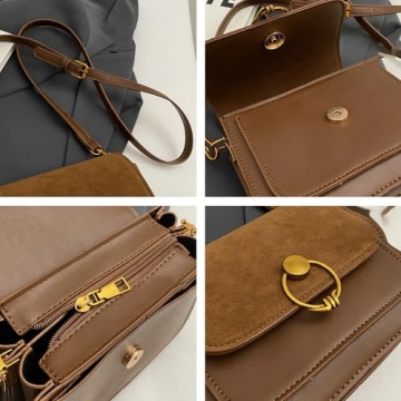 Small Mini Bag Vintage PU Leather Suede Crossbody Bag 2025 Fall Casual Shoulder Bag with Flap Closure Elegant Lock Decoration