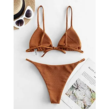 ZAFUL Women's Textured Tie String Bikini Swimwear