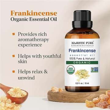 Majestic Pure Organic Frankincense Essential Oil - 100% Pure Frankincense Oil for Pain Relief, Skin Care, Hair Care & Aromatherapy, Premium Grade for Diffuser & Oil Diffuser - 0.3 fl oz