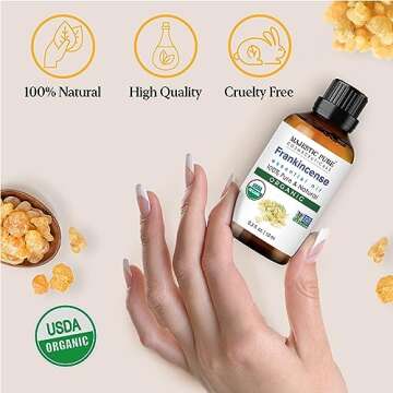 Majestic Pure Organic Frankincense Essential Oil - 100% Pure Frankincense Oil for Pain Relief, Skin Care, Hair Care & Aromatherapy, Premium Grade for Diffuser & Oil Diffuser - 0.3 fl oz