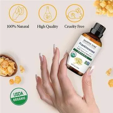 Majestic Pure Organic Frankincense Essential Oil - 100% Pure Frankincense Oil for Pain Relief, Skin Care, Hair Care & Aromatherapy, Premium Grade for Diffuser & Oil Diffuser - 0.3 fl oz