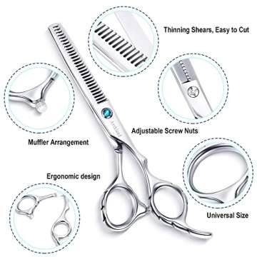 Hair Cutting Scissors Kit, Aethland Professional Barber Hairdressing Scissors Set (Trimming Shaping Grooming Thinning Shears) for Men Women Pets Home Salon Barber Haircut, 6.5" Japanese 9CR SS