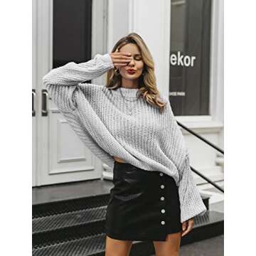 Simplee Women's Casual Long Sleeve Loose Pullover Knit Sweater Jumper Top, Grey, One Size